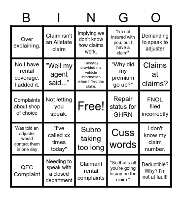 Saturday Craziness Bingo Card