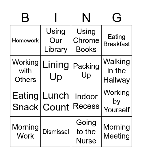 Routines and Procedures Bingo Card