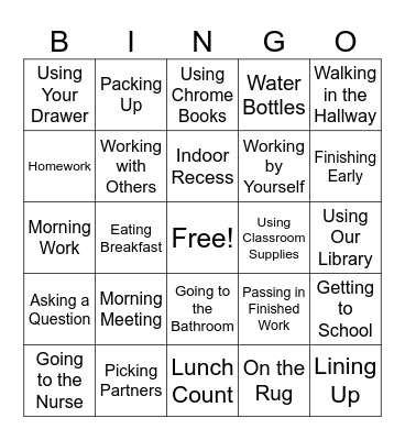 Routines and Procedures Bingo Card