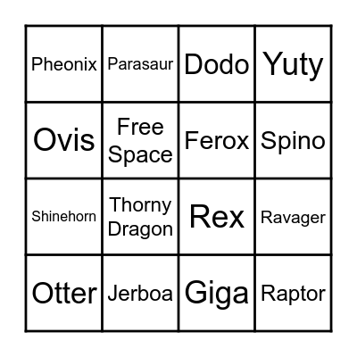 Dino Bingo Card