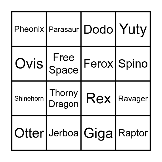 Dino Bingo Card