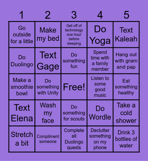 Motivate Me Bingo Card