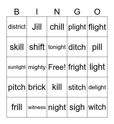 4th Grade Spelling Bingo Card