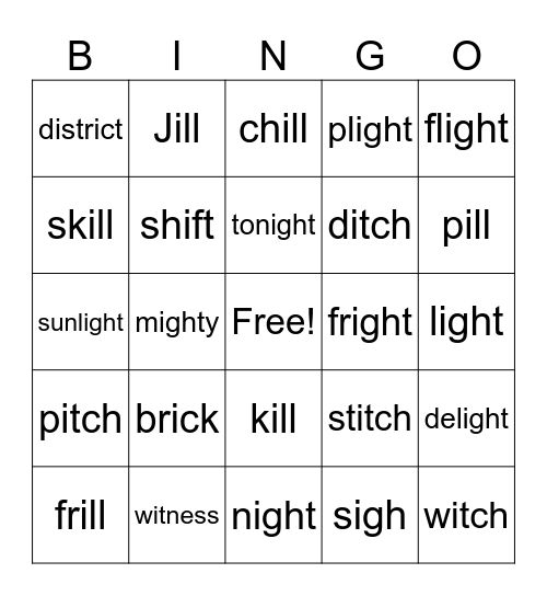 4th Grade Spelling Bingo Card