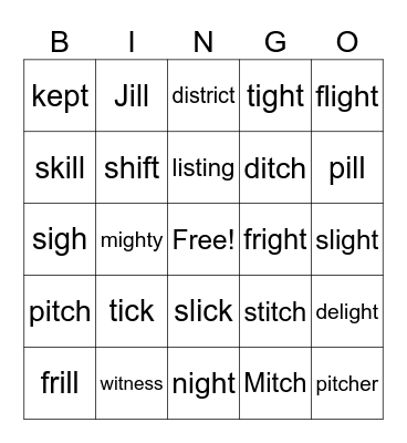 4th Grade Spelling Bingo Card