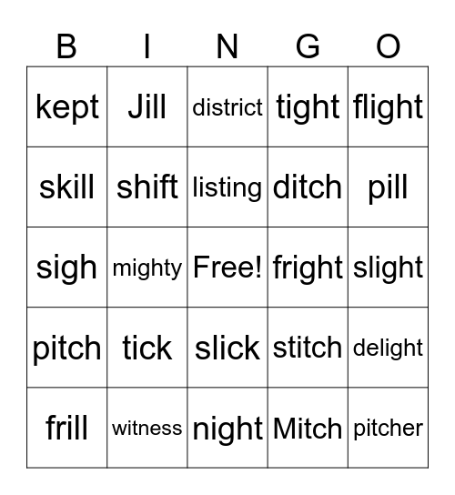 4th Grade Spelling Bingo Card