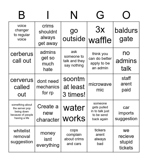 Untitled Bingo Card