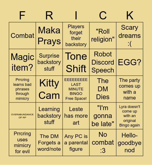 CHAOTIC AGE 21 SESSION OF Bingo Card