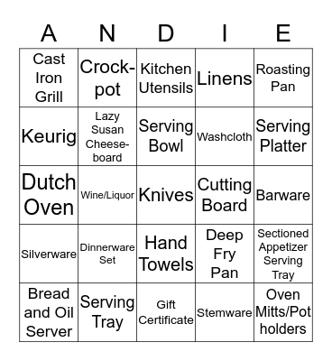 Bridal Shower Bingo Card