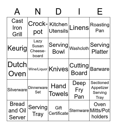 Bridal Shower Bingo Card