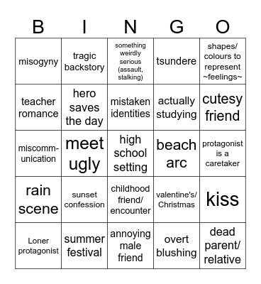 Shoujo Bingo Card