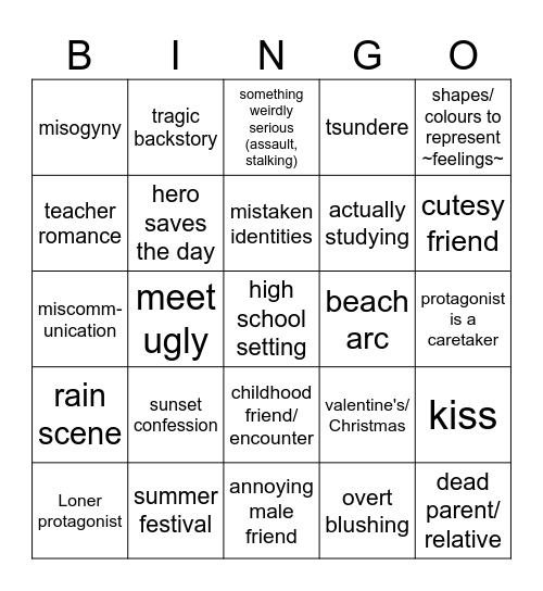 Shoujo Bingo Card