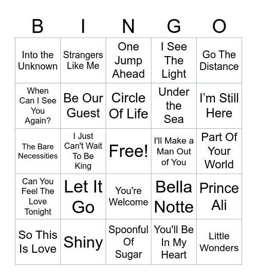 What's That Song? Bingo Card