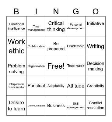 Employability Skills Bingo Card