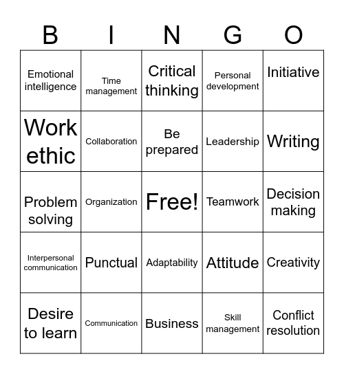 Employability Skills Bingo Card