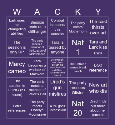 Wild Beyond the Witchlight - Session 16 Bingo Card