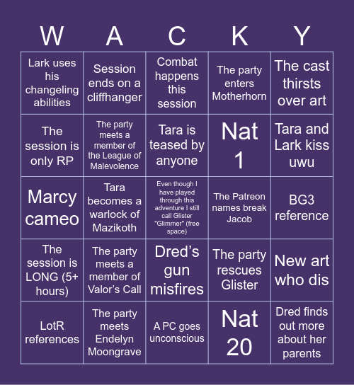 Wild Beyond the Witchlight - Session 16 Bingo Card