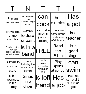 Find Someone who Bingo Card