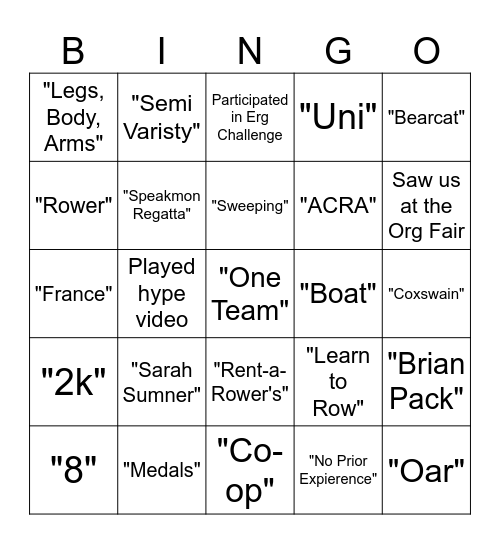 UCRC Meet the Team & Info Session Bingo Card