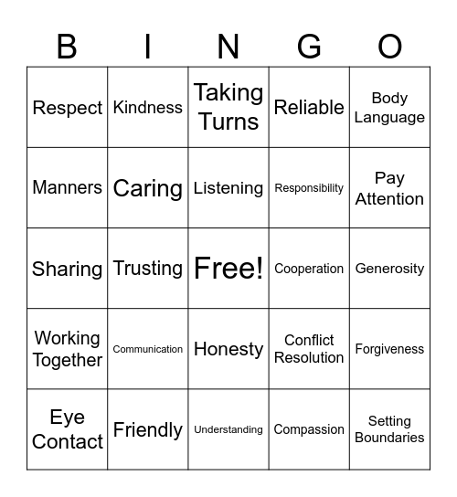 SOCIAL SKILLS BINGO Card