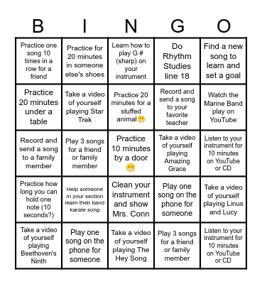 FOCA Band Bingo Card