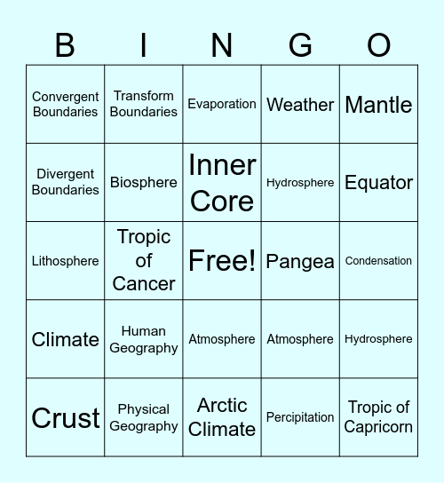 Our Earth Physical Geography Bingo Card