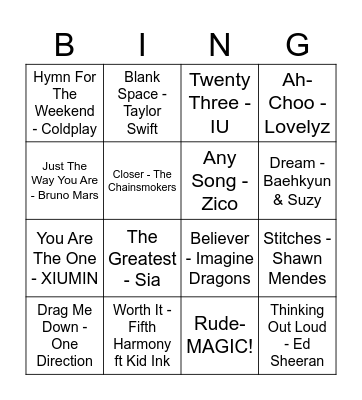 Musical Bingo Card