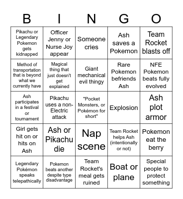 Pokemon Movie Bingo Card