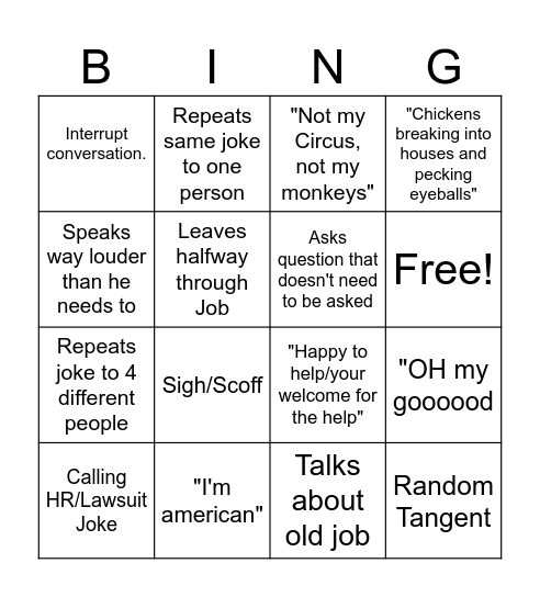 T BingoBango Bingo Card