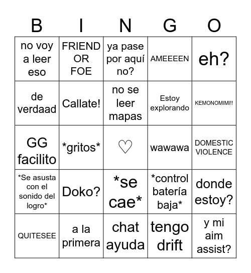 SUZU Bingo Card