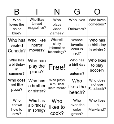 ESL Icebreaker Bingo Card