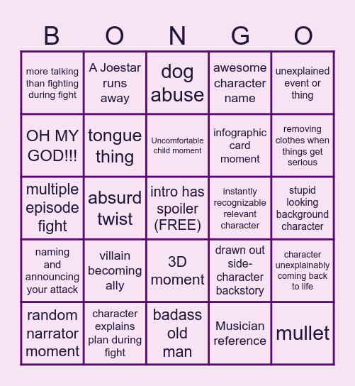 jojos bingo adventure Bingo Card