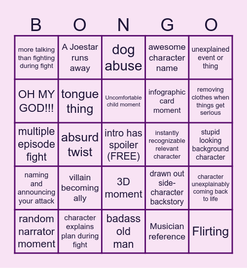 jojos bingo adventure Bingo Card