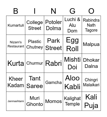 Bengali Poribar Picnic Bingo Card