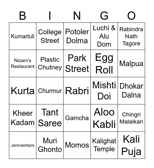 Bengali Poribar Picnic Bingo Card