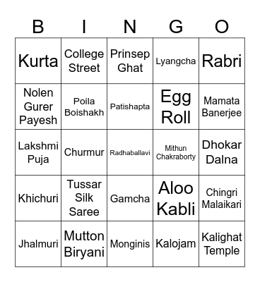 Bengali Poribar Picnic Bingo Card