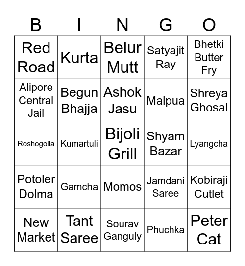 Bengali Poribar Picnic Bingo Card