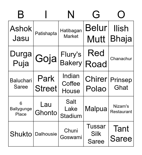 Bengali Poribar Picnic Bingo Card