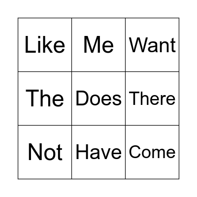 Sight Words Bingo Card