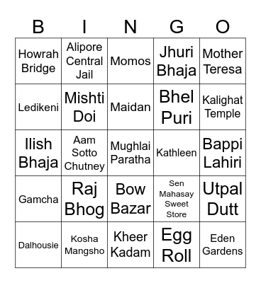 Bengali Poribar Picnic Bingo Card