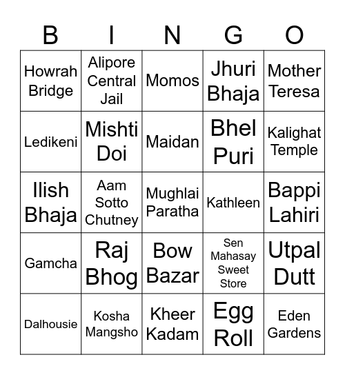 Bengali Poribar Picnic Bingo Card