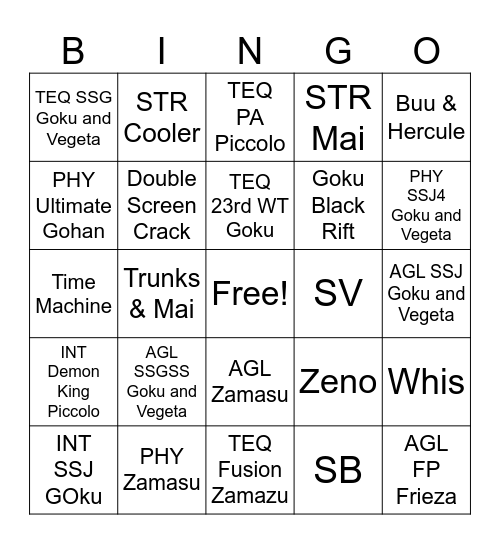 Dokkan WWDC 2023 Summons!!! Bingo Card