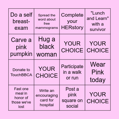 Breast Cancer Action Month Bingo Card