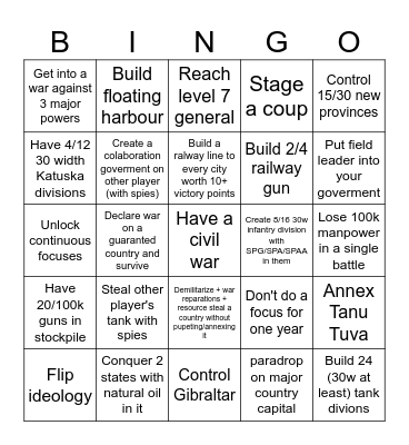 Hoi4 MP Bingo 2 Bingo Card