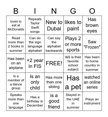Get to know you BINGO Card