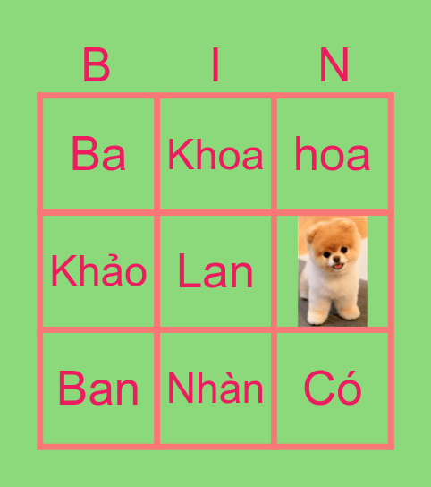 PHIẾU Bingo Card