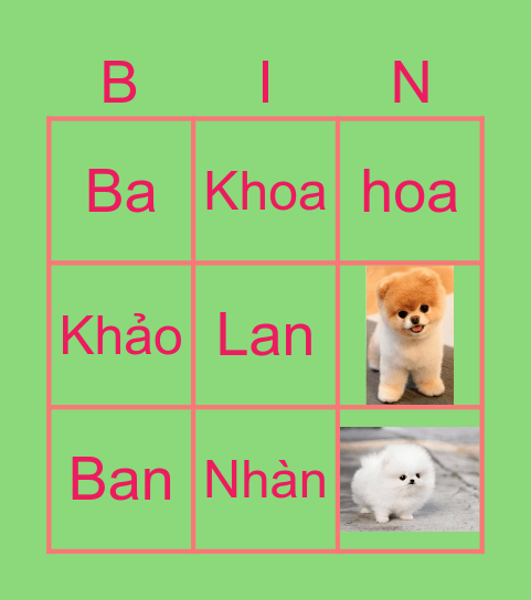 PHIẾU Bingo Card