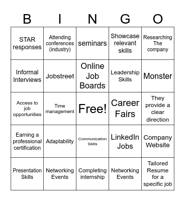 Virtual Career Bingo Card