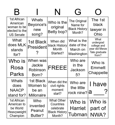 Black Hisotry Month Human Bingo Card