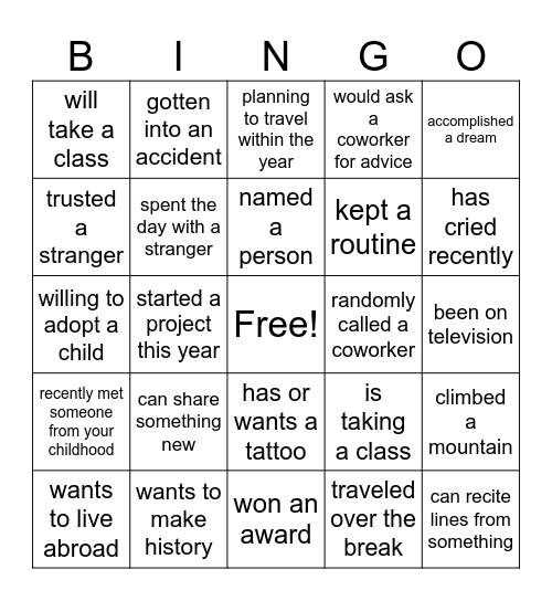 Human Bingo Card